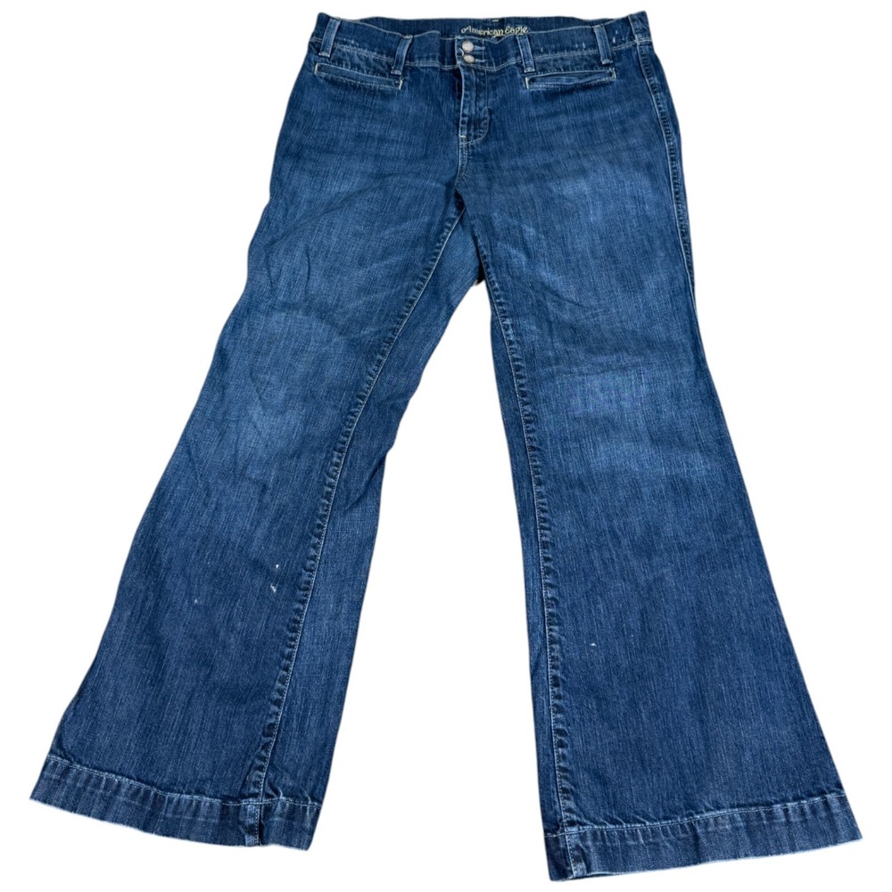 American Eagle Outfitters Bootcut Jeans Womens 14 Blue Stretch Embroidered Logo